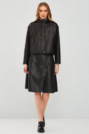 Cassy Women's Black Oversize Leather Jacket | Derimod Cassy Women's Black Oversize Leather Jacket | Derimod