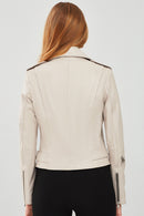 London Women's Beige Biker Leather Jacket | Derimod London Women's Beige Biker Leather Jacket | Derimod
