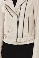 London Women's Beige Biker Leather Jacket | Derimod London Women's Beige Biker Leather Jacket | Derimod