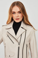 London Women's Beige Biker Leather Jacket | Derimod London Women's Beige Biker Leather Jacket | Derimod