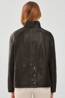 Evita Women's Black Oversize Leather Jacket | Derimod Evita Women's Black Oversize Leather Jacket | Derimod