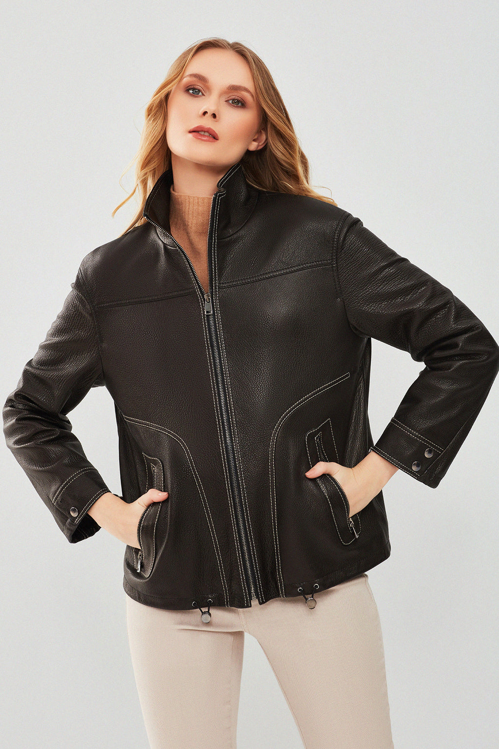 Evita Kadın Siyah Oversize Deri Ceket