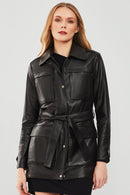Anastasia Women's Black Leather Coat | Derimod Anastasia Women's Black Leather Coat | Derimod