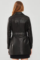 Anastasia Women's Black Leather Coat | Derimod Anastasia Women's Black Leather Coat | Derimod