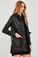 Anastasia Women's Black Leather Coat | Derimod Anastasia Women's Black Leather Coat | Derimod