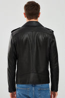 Carter Men's Black Biker Leather Coat | Derimod Carter Men's Black Biker Leather Coat | Derimod