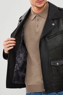 Carter Men's Black Biker Leather Coat | Derimod Carter Men's Black Biker Leather Coat | Derimod