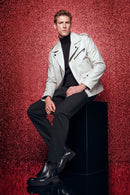 Carter Men's Beige Biker Leather Coat | Derimod Carter Men's Beige Biker Leather Coat | Derimod