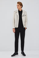 Carter Men's Beige Biker Leather Coat | Derimod Carter Men's Beige Biker Leather Coat | Derimod