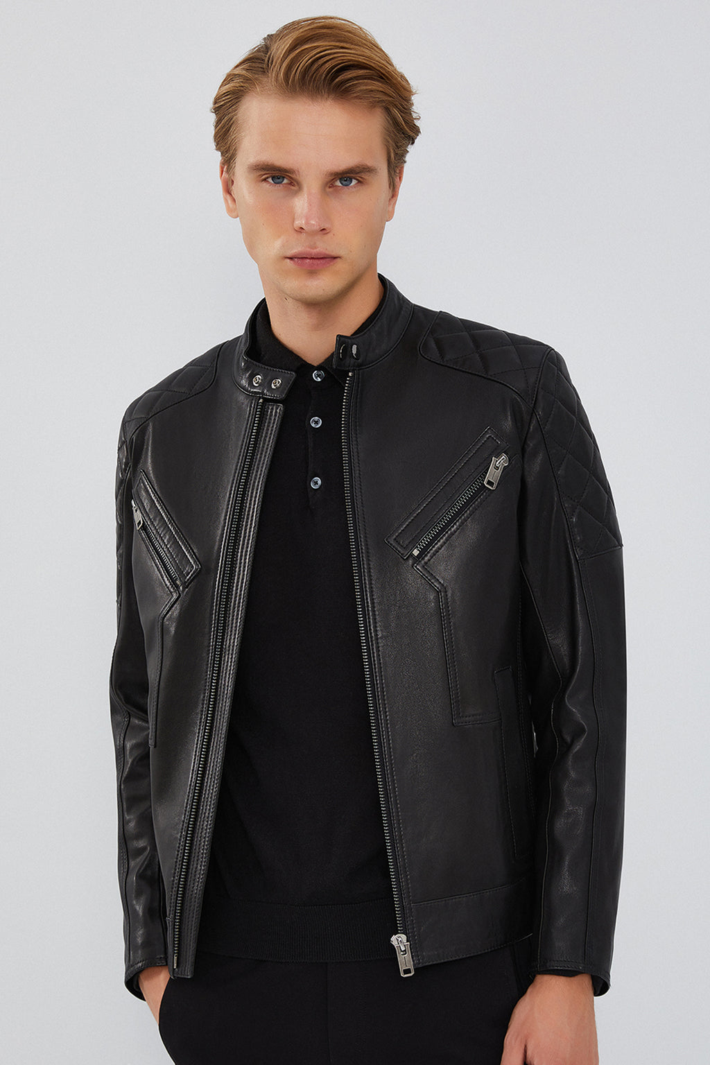 Lilard Erkek Siyah Slim-Fit Spor Deri Mont
