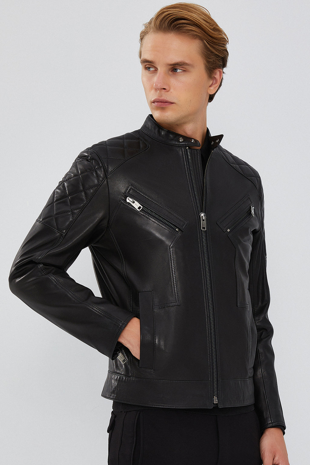 Lilard Erkek Siyah Slim-Fit Spor Deri Mont