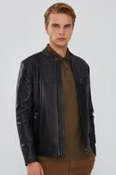 Casemiro Men's Black Leather Jacket | Derimod Casemiro Men's Black Leather Jacket | Derimod