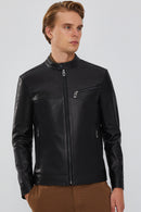 Casemiro Men's Black Leather Jacket | Derimod Casemiro Men's Black Leather Jacket | Derimod