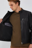 Casemiro Men's Black Leather Jacket | Derimod Casemiro Men's Black Leather Jacket | Derimod