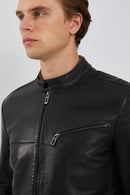 Casemiro Men's Black Leather Jacket | Derimod Casemiro Men's Black Leather Jacket | Derimod