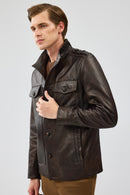 Alvarez Men's Brown Leather Jacket | Derimod Alvarez Men's Brown Leather Jacket | Derimod