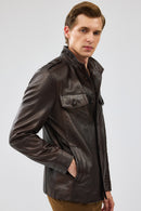 Alvarez Men's Brown Leather Jacket | Derimod Alvarez Men's Brown Leather Jacket | Derimod
