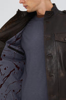 Alvarez Men's Brown Vintage Leather Jacket | Derimod Alvarez Men's Brown Vintage Leather Jacket | Derimod