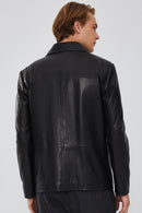 Oblak Men's Black Blazer Leather Jacket | Derimod Oblak Men's Black Blazer Leather Jacket | Derimod
