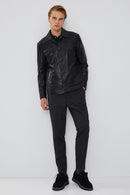Oblak Men's Black Blazer Leather Jacket | Derimod Oblak Men's Black Blazer Leather Jacket | Derimod