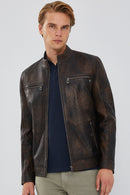 Kimmich Men's Brown Vintage Leather Jacket | Derimod Kimmich Men's Brown Vintage Leather Jacket | Derimod