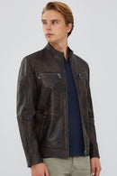 Kimmich Men's Brown Vintage Leather Jacket | Derimod Kimmich Men's Brown Vintage Leather Jacket | Derimod