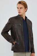 Kimmich Men's Brown Vintage Leather Jacket | Derimod Kimmich Men's Brown Vintage Leather Jacket | Derimod