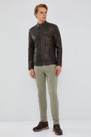 Kimmich Men's Brown Vintage Leather Jacket | Derimod Kimmich Men's Brown Vintage Leather Jacket | Derimod