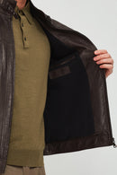 Wade Men's Brown Slim-Fit Leather Coat | Derimod Wade Men's Brown Slim-Fit Leather Coat | Derimod