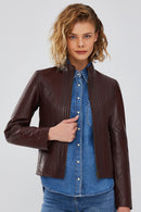 Bianca Women's Brown Leather Jacket | Derimod Bianca Women's Brown Leather Jacket | Derimod