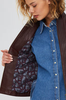 Bianca Women's Brown Leather Jacket | Derimod Bianca Women's Brown Leather Jacket | Derimod