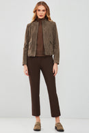 Emily Women's Mink Short Suede Leather Jacket | Derimod Emily Women's Mink Short Suede Leather Jacket | Derimod