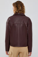 Nova Women's Burgundy Oversize Leather Jacket | Derimod Nova Women's Burgundy Oversize Leather Jacket | Derimod