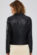 Hera Women's Black Short Leather Jacket | Derimod Hera Women's Black Short Leather Jacket | Derimod