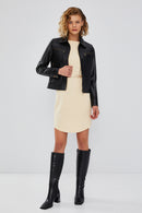 Hera Women's Black Short Leather Jacket | Derimod Hera Women's Black Short Leather Jacket | Derimod