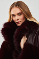 Penelope Women's Burgundy Fur Leather Coat | Derimod Penelope Women's Burgundy Fur Leather Coat | Derimod