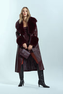 Penelope Women's Burgundy Fur Leather Coat | Derimod Penelope Women's Burgundy Fur Leather Coat | Derimod