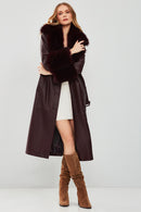 Penelope Women's Burgundy Fur Leather Coat | Derimod Penelope Women's Burgundy Fur Leather Coat | Derimod