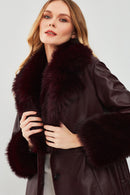 Penelope Women's Burgundy Fur Leather Coat | Derimod Penelope Women's Burgundy Fur Leather Coat | Derimod