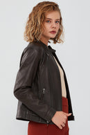 Kim Women's Mink Short Leather Jacket | Derimod Kim Women's Mink Short Leather Jacket | Derimod