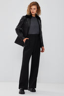 Anais Women's Black Fur Collar Blazer Leather Jacket | Derimod Anais Women's Black Fur Collar Blazer Leather Jacket | Derimod