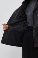 Anais Women's Black Fur Collar Blazer Leather Jacket | Derimod Anais Women's Black Fur Collar Blazer Leather Jacket | Derimod