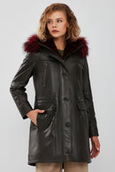 Celine Women's Green Hooded Fur Parka | Derimod Celine Women's Green Hooded Fur Parka | Derimod