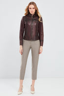 Alicia Women's Burgundy Short Leather Jacket | Derimod Alicia Women's Burgundy Short Leather Jacket | Derimod