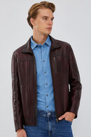 Bruno Men's Claret Red Leather Jacket | Derimod Bruno Men's Claret Red Leather Jacket | Derimod