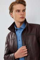 Bruno Men's Claret Red Leather Jacket | Derimod Bruno Men's Claret Red Leather Jacket | Derimod