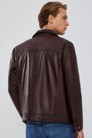 Bruno Men's Claret Red Leather Jacket | Derimod Bruno Men's Claret Red Leather Jacket | Derimod