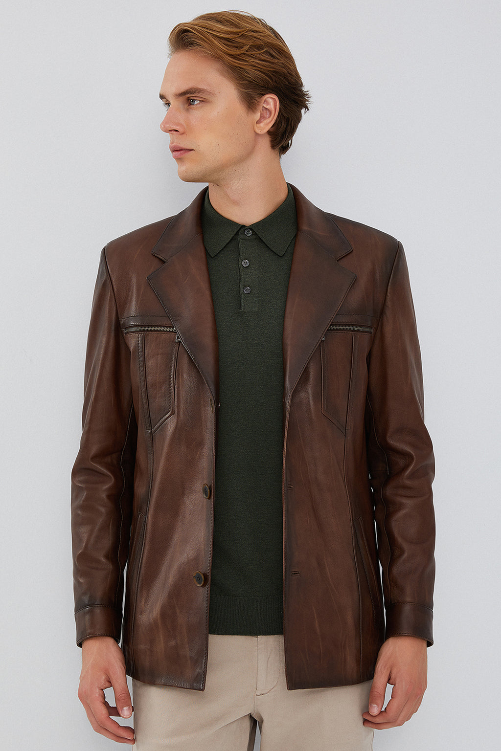 Bernard Erkek Kahverengi Blazer Deri Ceket