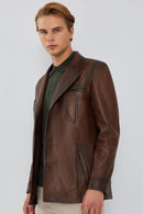 Bernard Men's Brown Blazer Leather Jacket | Derimod Bernard Men's Brown Blazer Leather Jacket | Derimod