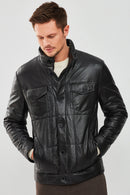 Lorenzo Men's Black Puffer Leather Jacket | Derimod Lorenzo Men's Black Puffer Leather Jacket | Derimod